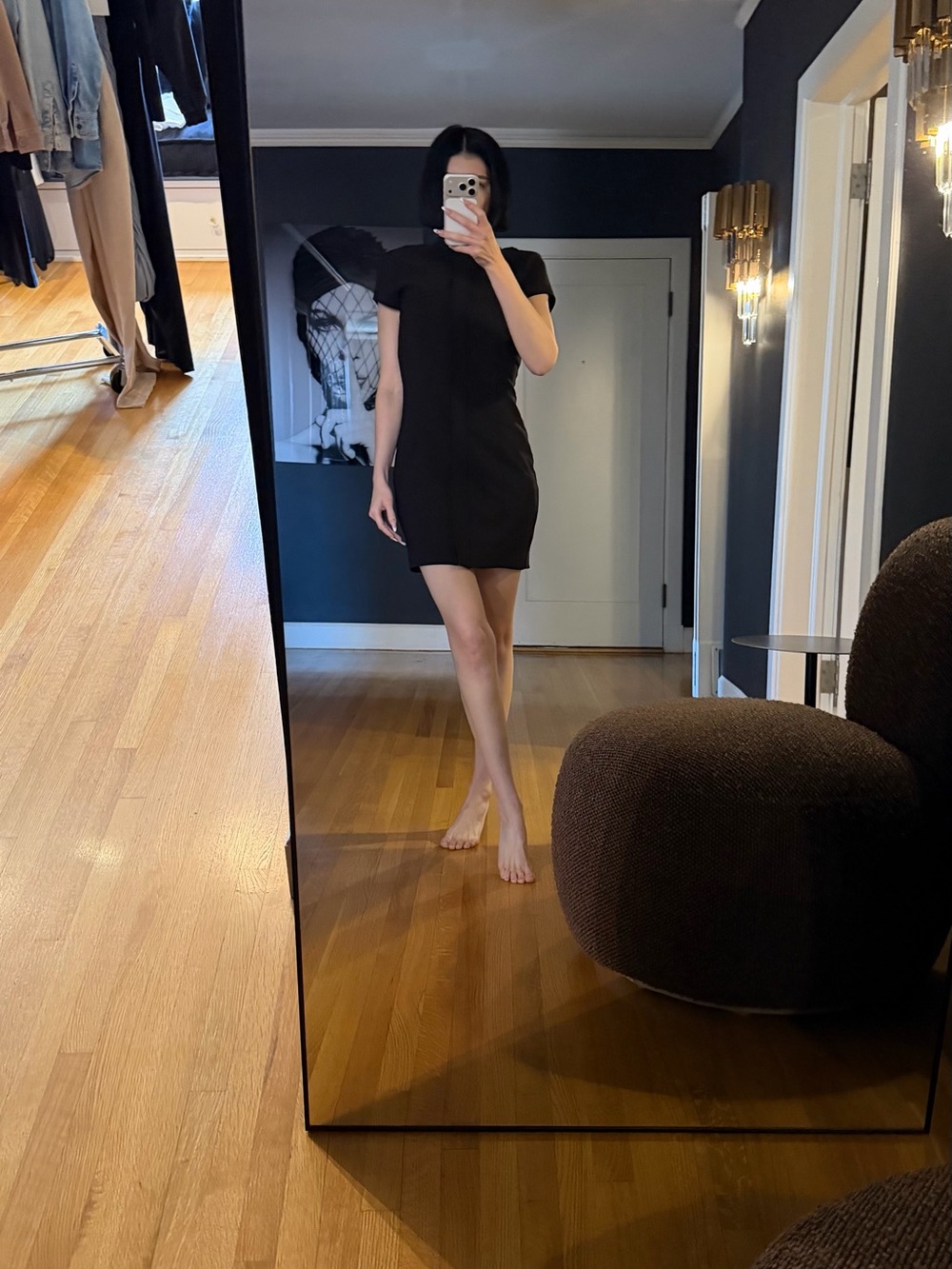 ZARA Black Mini Short-Sleeve Zip-Front Tailored Feel Dress